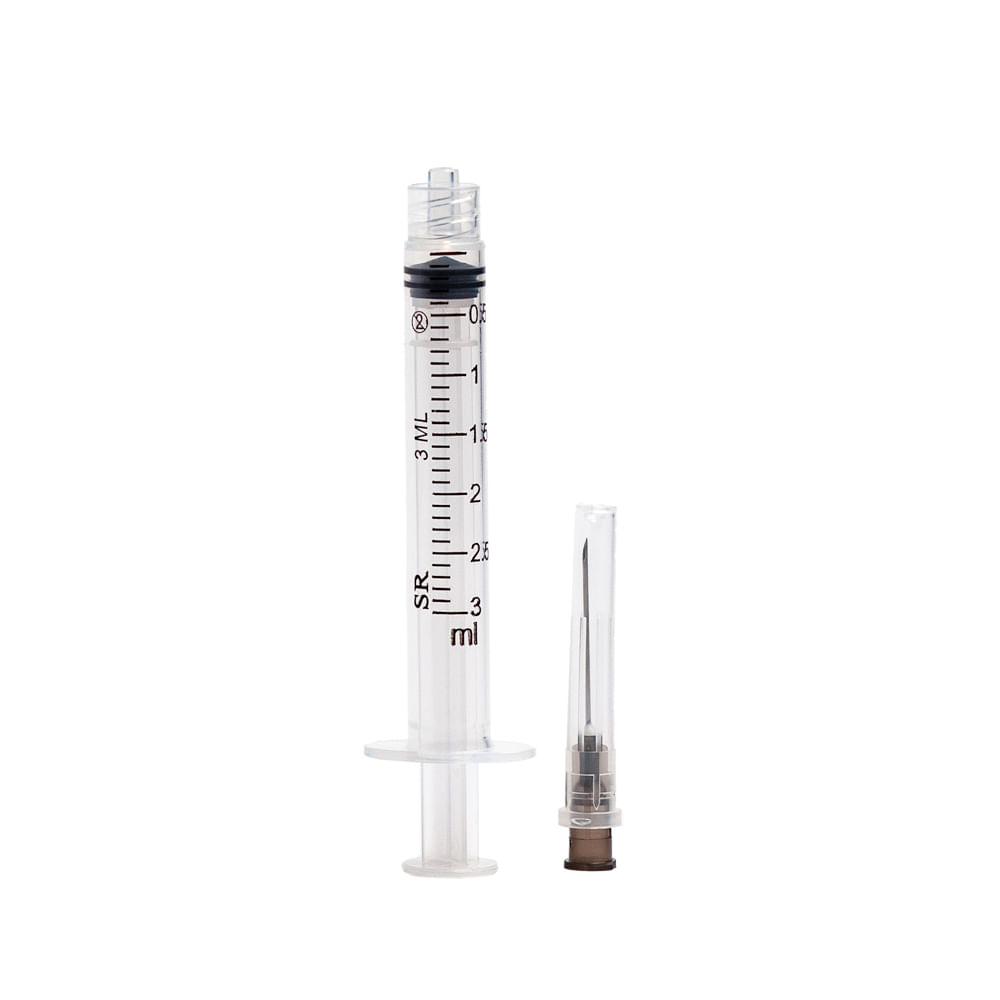 Seringa Luer Lock 3ml com Agulha 25 x 7mm - Caixa com 50 unidades